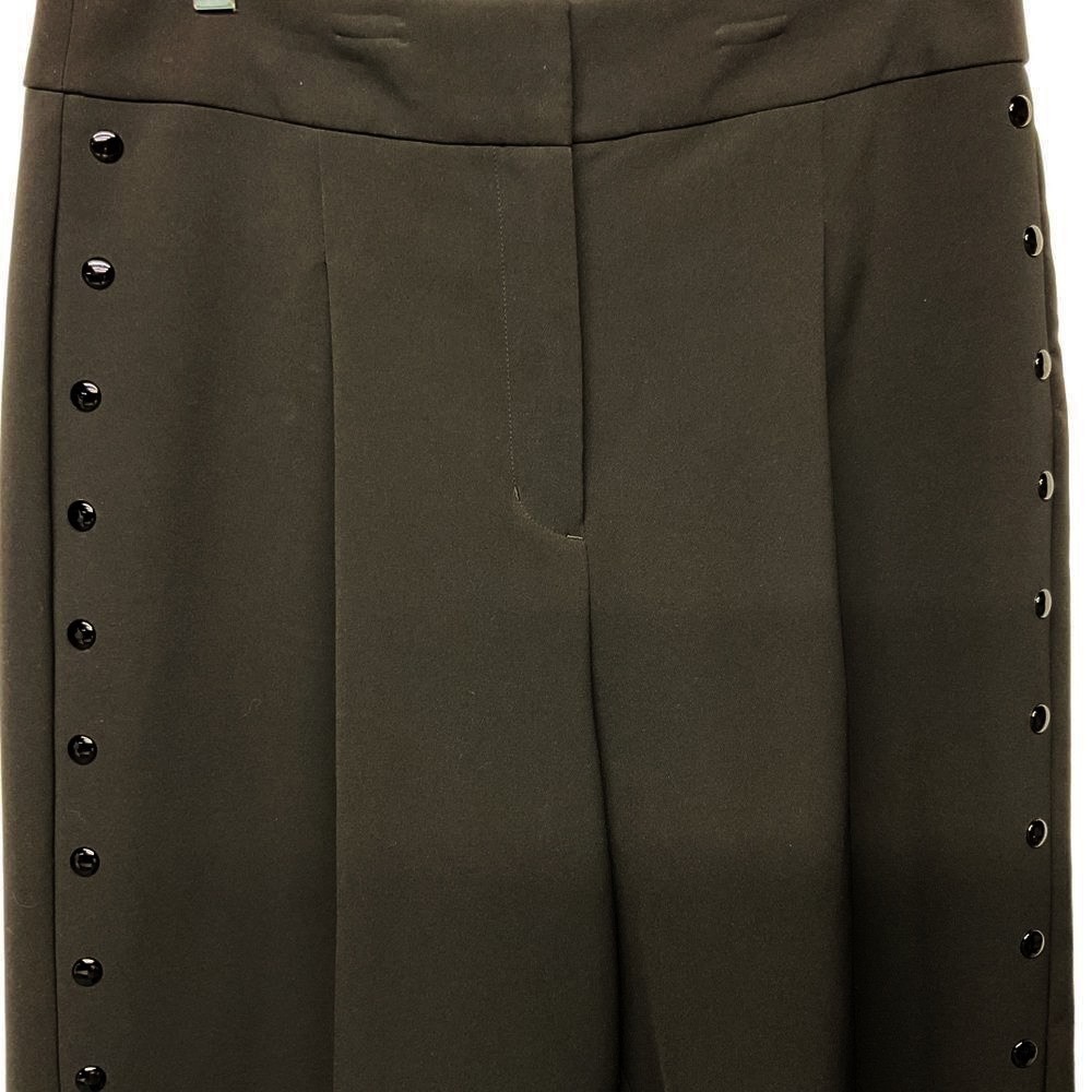 Donna Karan DKNY Black Wide Leg Studded Cropped Pants Size 10 Stretch Pleated